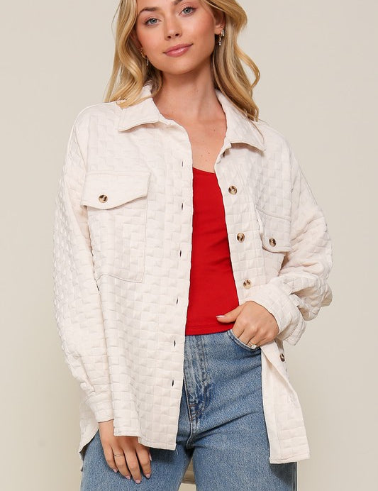 Women's Casual Loose Fit Quilted Button Down Jacket