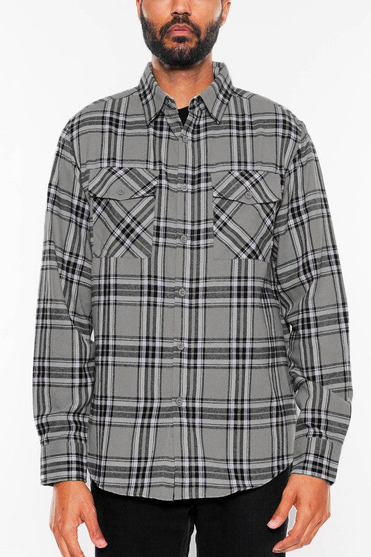 Men's Regular Fit Full Plaid Checkered Flannel Shirt