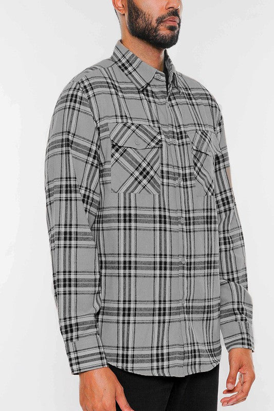 Men's Regular Fit Full Plaid Checkered Flannel Shirt