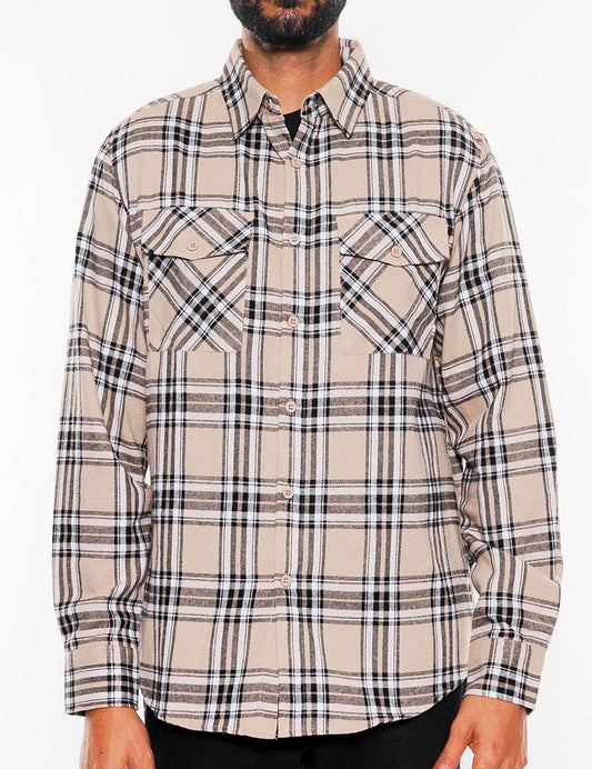 Men's Regular Fit Full Plaid Checkered Flannel Shirt