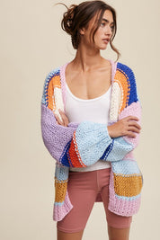 Women's Hand-Knit Multi-Striped Cozy Cardigan