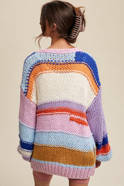 Women's Hand-Knit Multi-Striped Cozy Cardigan