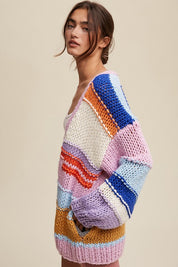 Women's Hand-Knit Multi-Striped Cozy Cardigan