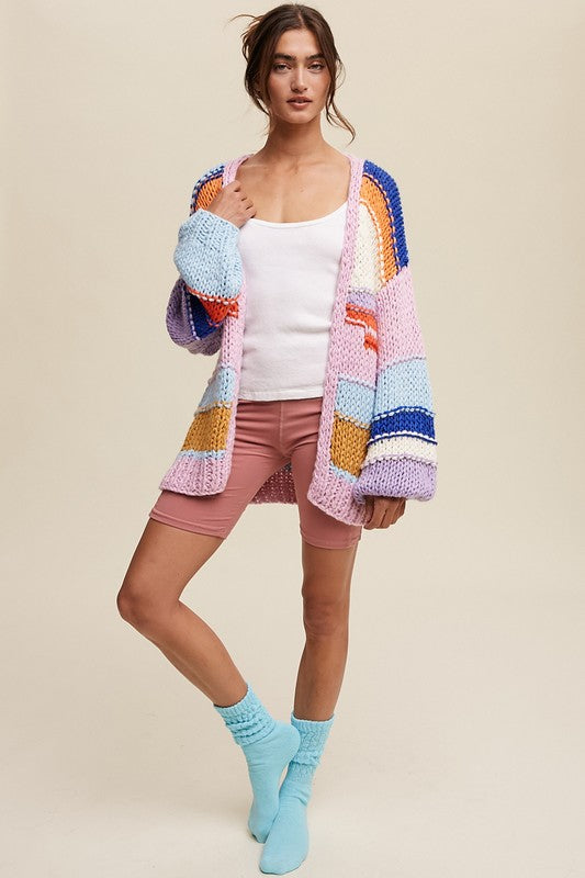 Women's Hand-Knit Multi-Striped Cozy Cardigan