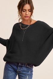 Women's Relaxed Boat Neck Ribbed Knit Sweater