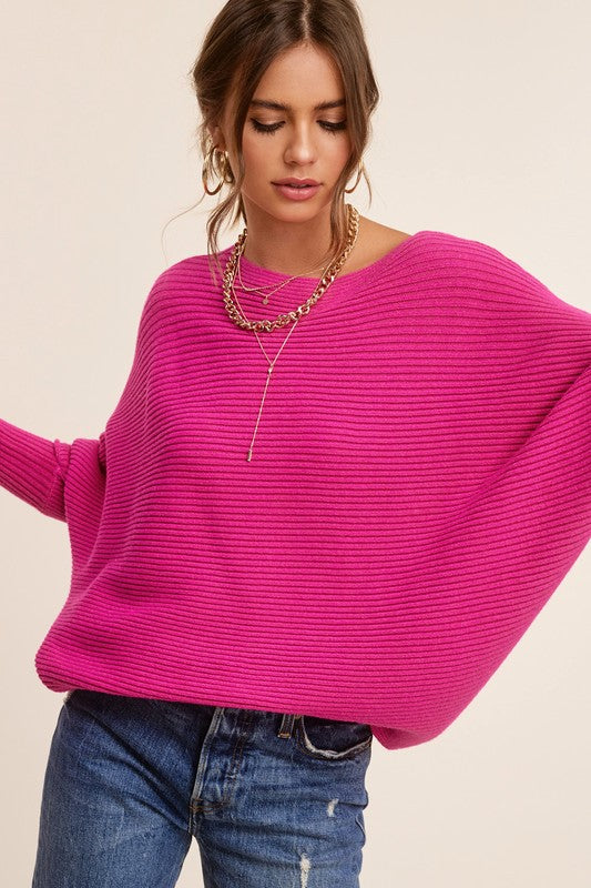 Women's Relaxed Boat Neck Ribbed Knit Sweater