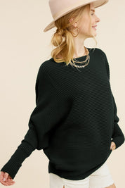 Women's Relaxed Boat Neck Ribbed Knit Sweater