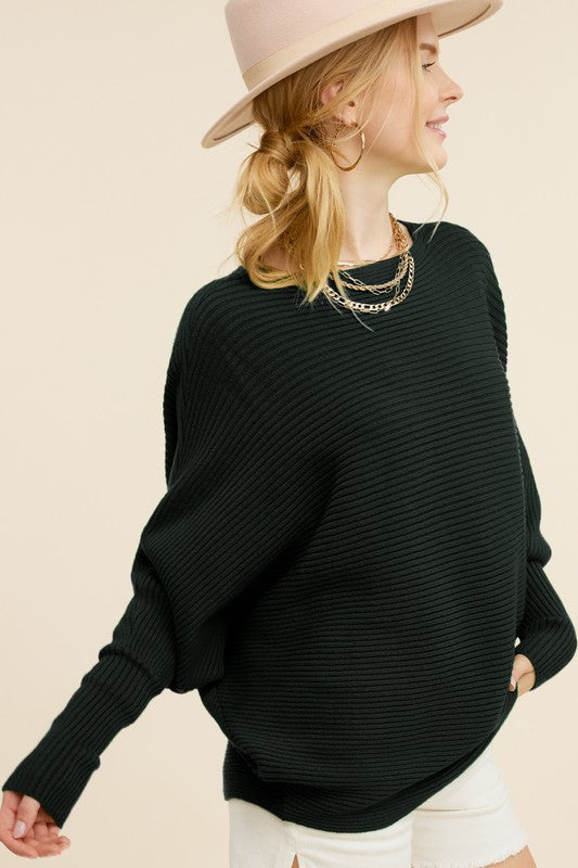 Women's Relaxed Boat Neck Ribbed Knit Sweater