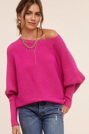 Women's Relaxed Boat Neck Ribbed Knit Sweater