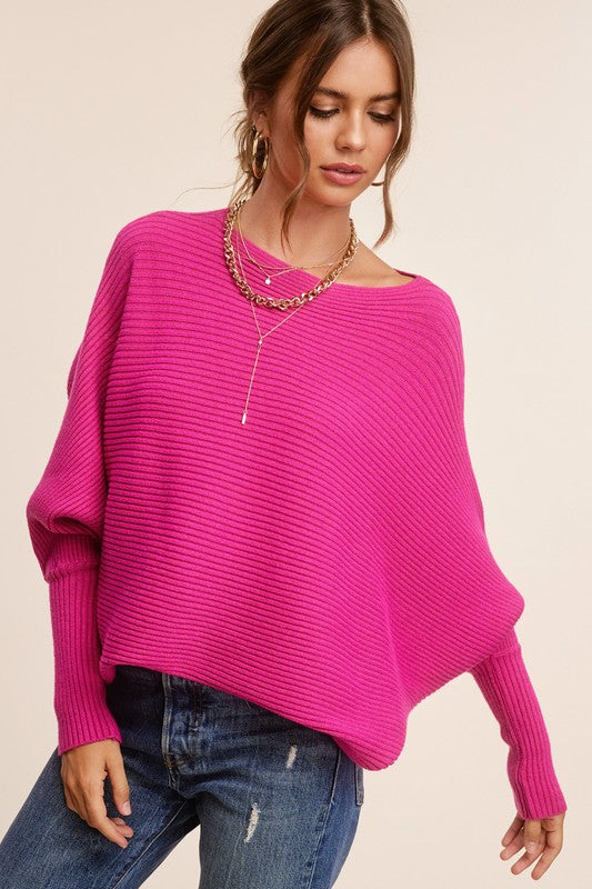 Women's Relaxed Boat Neck Ribbed Knit Sweater