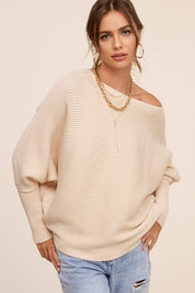 Women's Relaxed Boat Neck Ribbed Knit Sweater