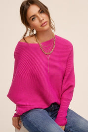 Women's Relaxed Boat Neck Ribbed Knit Sweater