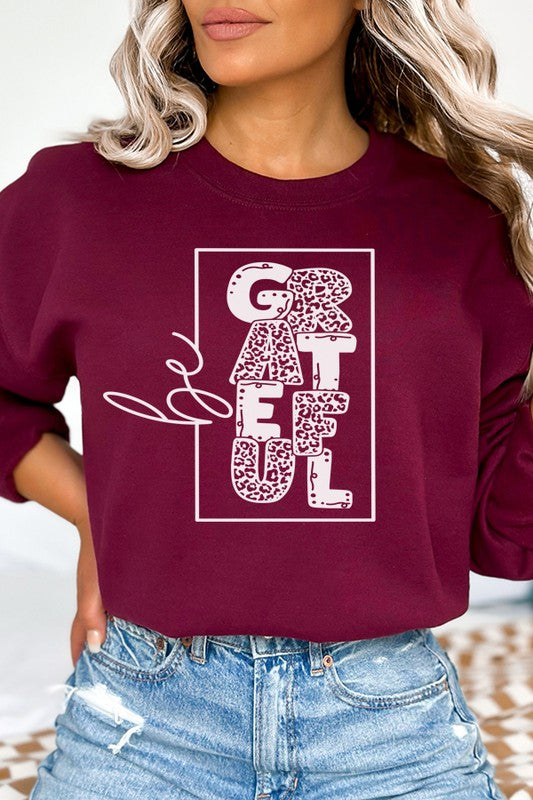 Be Grateful Leopard Block Sweatshirt