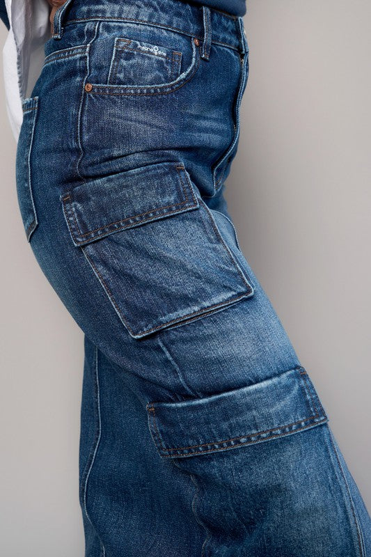 Women's Casual Cargo Pocket Long Denim Skirt