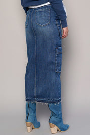 Women's Casual Cargo Pocket Long Denim Skirt