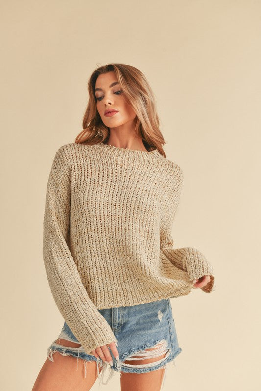 Women's Boxy Fit Mock Neck Knit Sweater