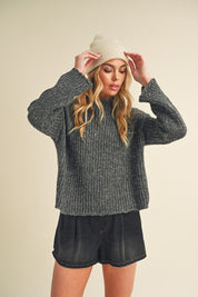 Women's Boxy Fit Mock Neck Knit Sweater