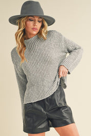 Women's Boxy Fit Mock Neck Knit Sweater