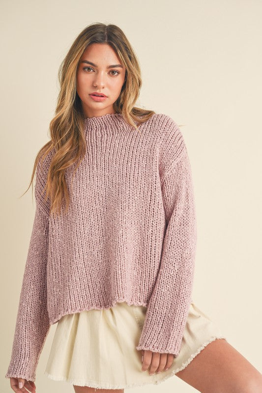 Women's Boxy Fit Mock Neck Knit Sweater