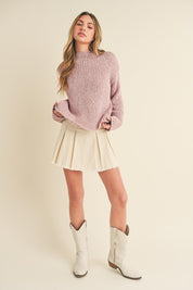 Women's Boxy Fit Mock Neck Knit Sweater