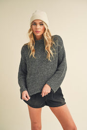 Women's Boxy Fit Mock Neck Knit Sweater