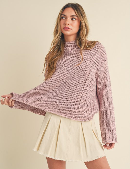 Women's Boxy Fit Mock Neck Knit Sweater