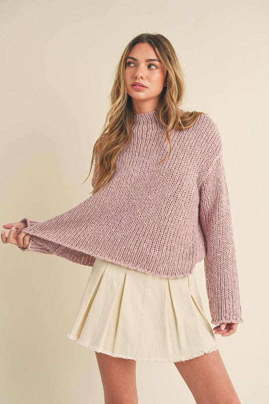 Women's Boxy Fit Mock Neck Knit Sweater