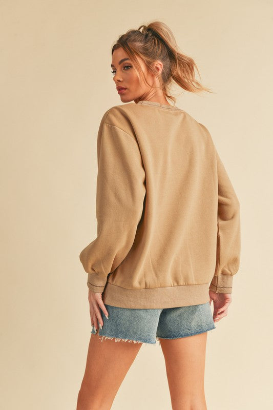 Women's Cozy Brushed Terry Sweatshirt with Embroidery