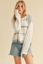 Women's Cropped Knit Stripe Pullover Sweater