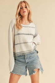 Women's Cropped Knit Stripe Pullover Sweater