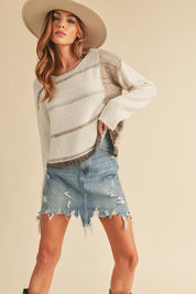 Women's Cropped Knit Stripe Pullover Sweater