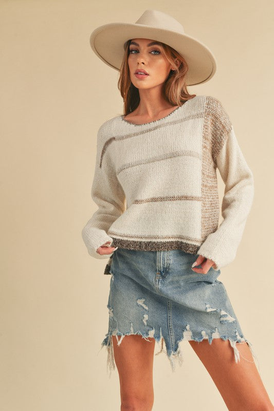 Women's Cropped Knit Stripe Pullover Sweater