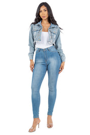 Women's Cropped Denim Jacket with Studs