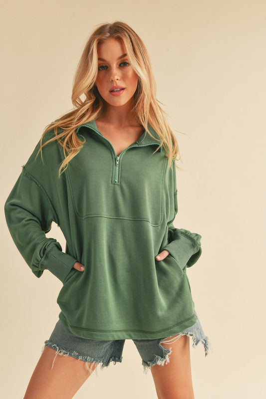 Women's Casual 1/4 Zip Voluminous Pullover