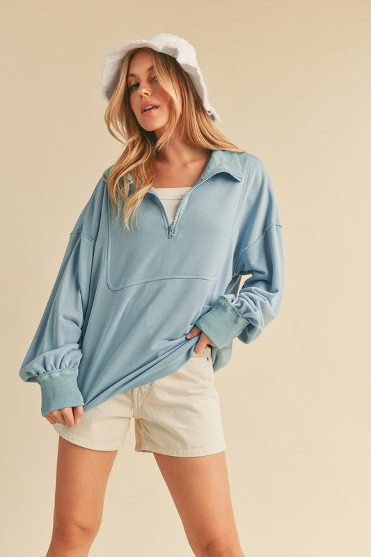 Women's Casual 1/4 Zip Voluminous Pullover