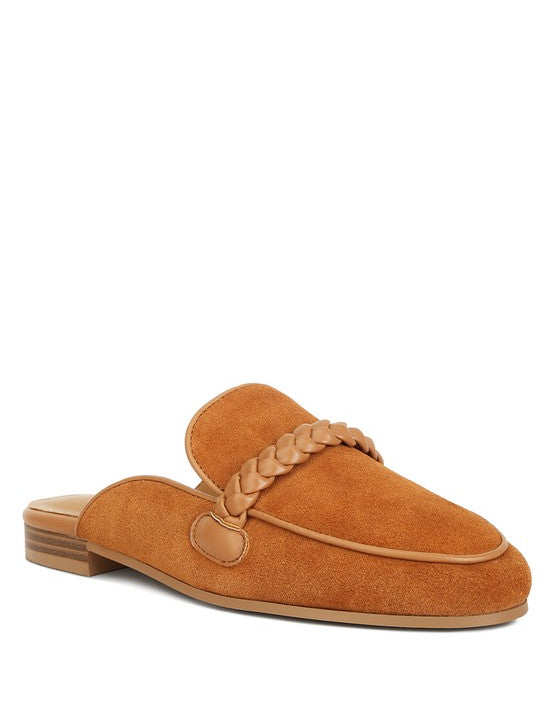 Women's Braided Detail Suede Leather Mules