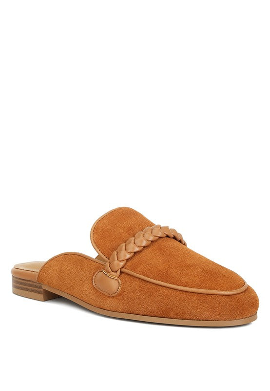 Women's Braided Detail Suede Leather Mules