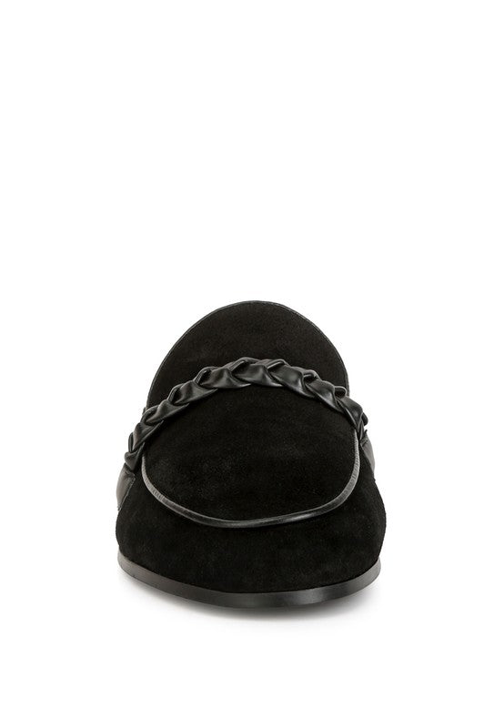 Women's Braided Detail Suede Leather Mules