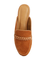 Women's Braided Detail Suede Leather Mules