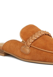 Women's Braided Detail Suede Leather Mules