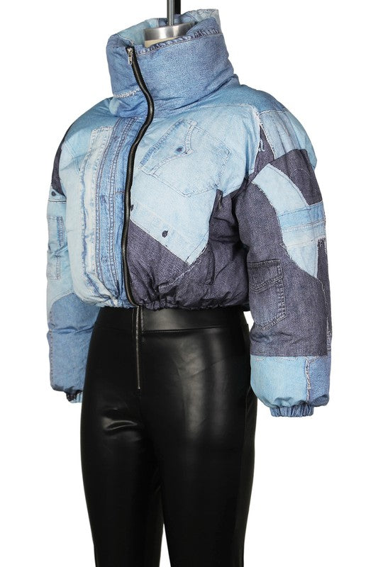 Women's Casual Multi-Fabric Puffer Jacket