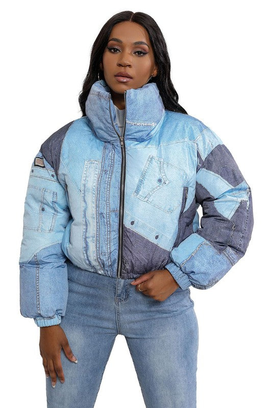 Women's Casual Multi-Fabric Puffer Jacket