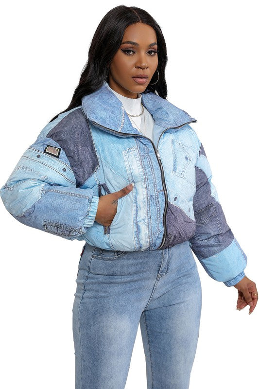 Women's Casual Multi-Fabric Puffer Jacket