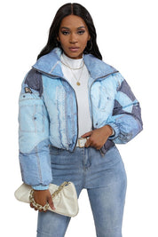 Women's Casual Multi-Fabric Puffer Jacket