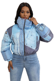 Women's Casual Multi-Fabric Puffer Jacket