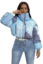 Women's Casual Multi-Fabric Puffer Jacket