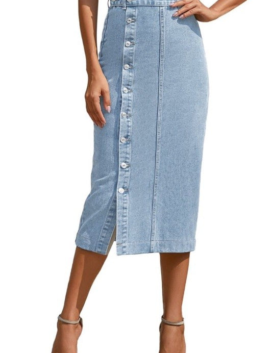 Women's Button-Down Denim Midi Skirt