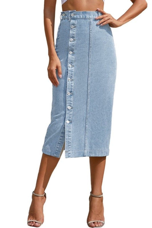 Women's Button-Down Denim Midi Skirt