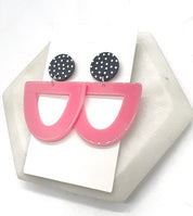 Women's Lightweight Pink Polka Dot Acrylic Statement Earrings