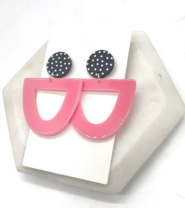 Women's Lightweight Pink Polka Dot Acrylic Statement Earrings